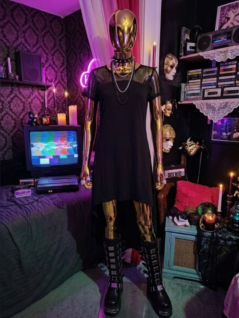 Goth Punk Y2k Black Short-Sleeve High-Low Dress 🖤